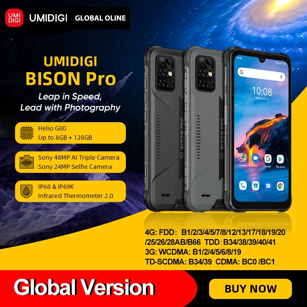 смартфон umidigi bison gt2 5g ip68 android 12 прочный с регулировкой яркости экран 900 дюйма fhd камера 64 мп аккумулятор 6 5 мач смартфон с nfc 90 гц Смартфон UMIDIGI BISON PRO Helio G80, прочный, IP68/IP69K, 48 МП, 6,3 дюйма, FHD +, 5000 мАч