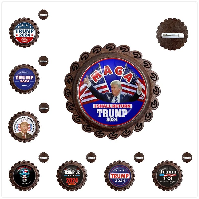 Коллекция 2024 США Трамп, Значки для воротника Keep America Great, ювелирные изделия для женщин и мужчин, художественная брошь со стеклянным куполом