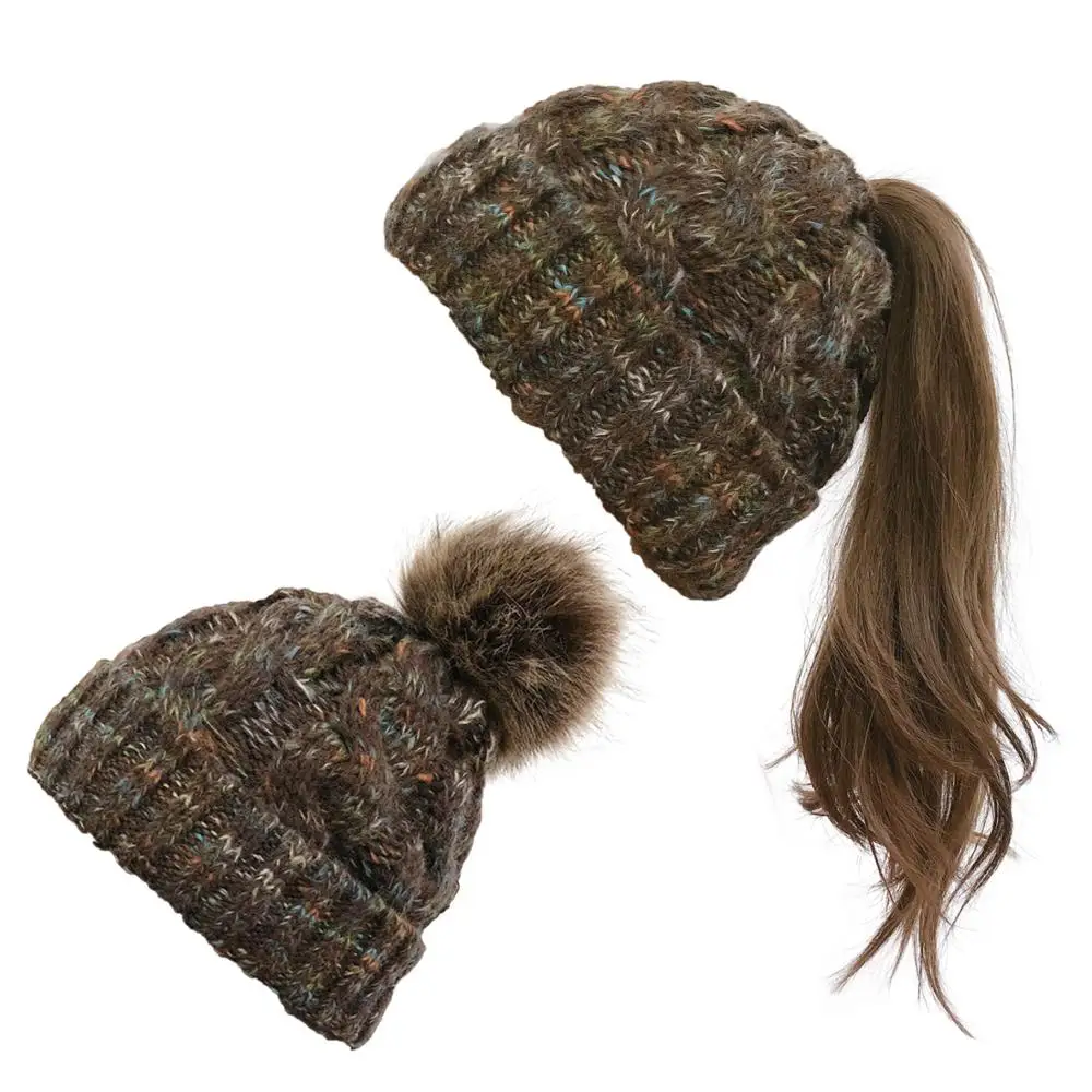 

Autumn and Winter New Woman's Curled Colored Horsetail Hat Twisted Ball Knitted Warm Hat Dual-Purpose Wool cap