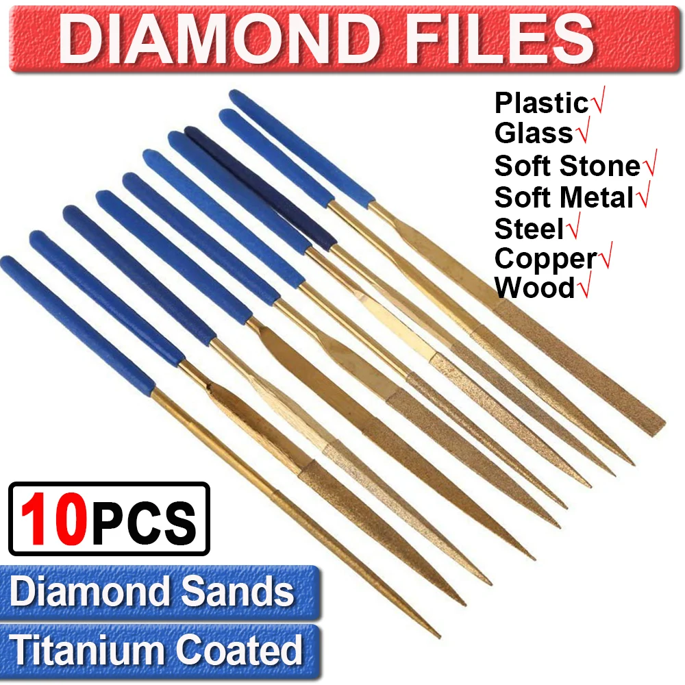 

10Pcs 180mm Diamond Needle File Set Tatinium-Coated Precision Jewellers Jewellery Repair Modelling Shaping Craft Tools D30