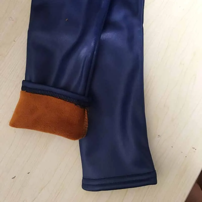 Зимние флисовые леггинсы из искусственной кожи для девочек зимние штаны теплые штаны зимние леггинсы для детей От 1 до 16 лет флисовые цвета - Цвет: Синий