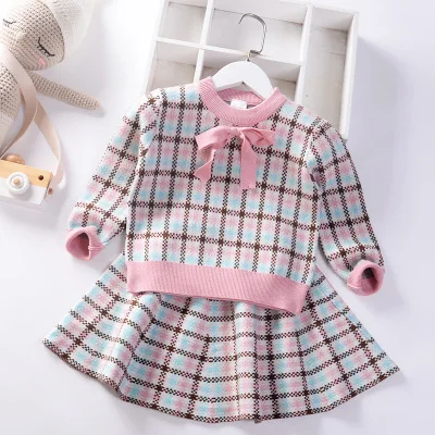 Owligbaby/комплекты для девочек; коллекция года; сезон осень-зима; Детский свитер в клетку и юбка; - Цвет: B