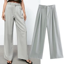 

Maxdutti Trousers Women2021 England Style Office Lady Fashion Loose High Waist Suits Pants Women Pantalones Mujer Pantalon Femme