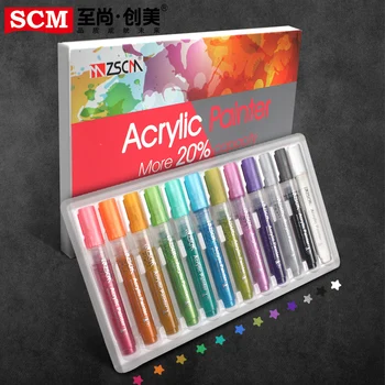 

12 Colors Permanent Colored ACRYLIC Paint Markers Set for Wood Tyre Car Metal Fabric Plastic Round Fine nib 2mm Water-based Pens