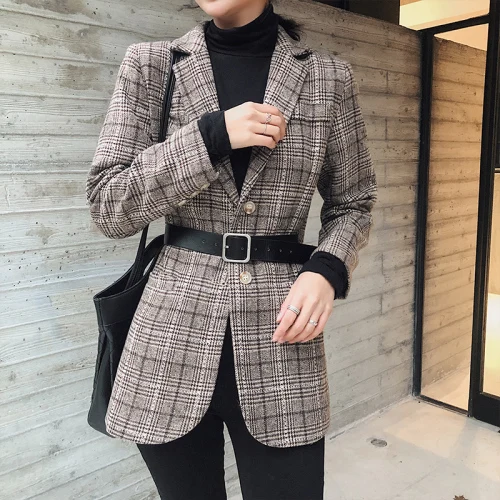 jacket Женская одежда Весенняя Новая повседневная клетчатая маленькая куртка корейский темперамент был тонкий британский ветер маленький костюм женский - Цвет: jacket