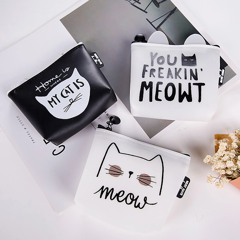 Snacks Coin Purse Women Transparent PU Zipper Change Coin Cartoon Cat Wallet Holders Money Bag For Kids Girl Gift 816