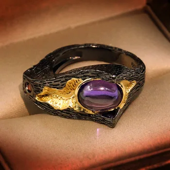 

Amethyst Micro Zircon Two Color Ring Women Ring Banquet Engagement Ring Designed For Women Give Girl Birthday Present