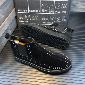 

Fashion men Boots Rivet Buckle Ankle Boot Student suede Casual Large Size Single Boot Winter male Snow Warm Shoes