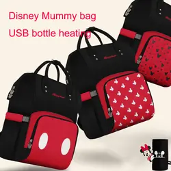 Дисней пеленки мешок рюкзак с USB Минни Микки путешествия Оксфорд кормление уход за ребенком Мумия подгузник мешок водонепроницаемый