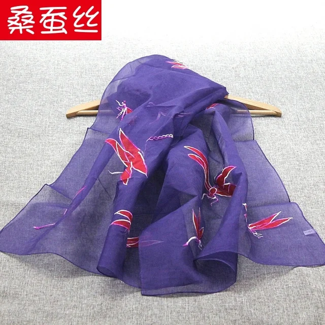 Nagykereskedelem 5 db,#0511 100% Selyem Organza Sál Zsebkendő, Szín: Lila-Kék, Méret: 52*170 Cm - Image 2