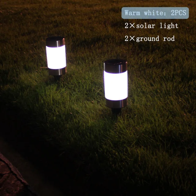 Garden Ground Plug Solar Led Garden Light Plastic Lawn Outdoor Waterproof Balcony Polysilicon Solarpanel Courtyard Floor Lights Warm white 2PCS
