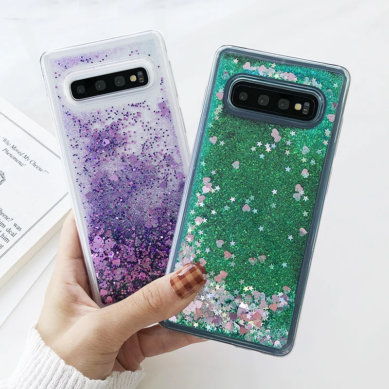 Блестящие чехлы с сердечками для телефонов samsung Galaxy S10 S9 S8 Plus жидкие сыпучий песок