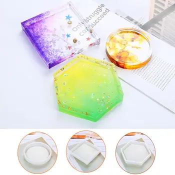 

Silicone Mold DIY Cup Mat Pad Handmade Molds Crafts Epoxy Resin Geometric Shape Hexagonal Square Round Thermal Insulation
