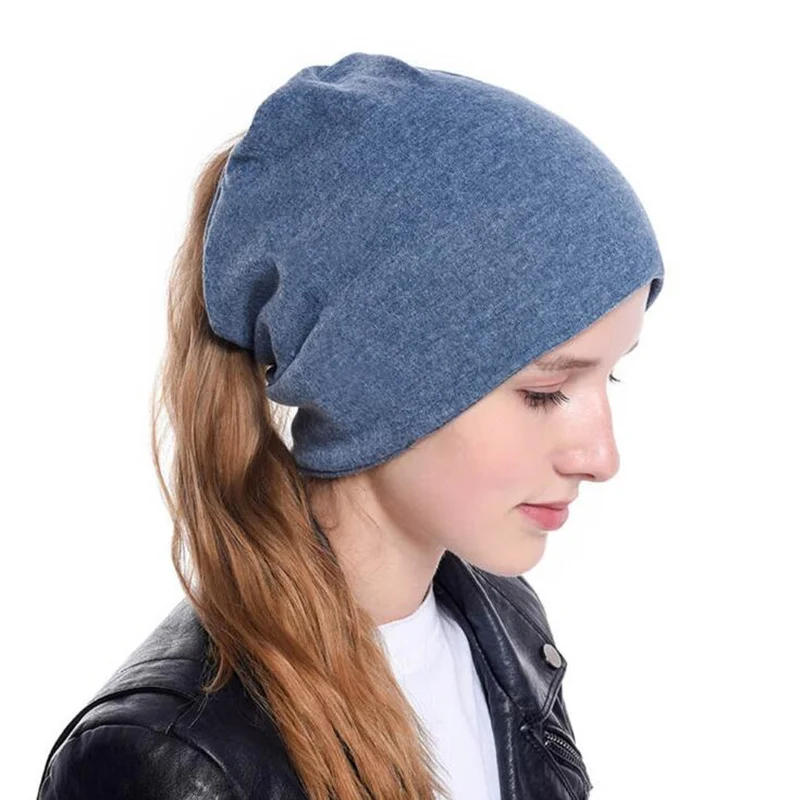 

Women's Knitted Turban Hat Stretchy chemo hat Solid Color Knit Ski Crochet Ponytail Hat slouchy cap