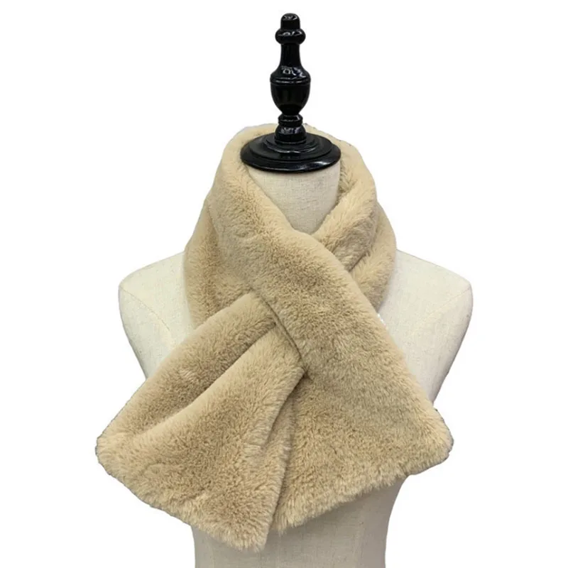H09 Light Khaki Calymel длинные обертывания женские зимние утепленные плюшевые искусственный мех кролика шарф сплошной Воротник Шаль Шеи Теплые болеро вязаный шейный платок - Цвет: H09 Light Khaki