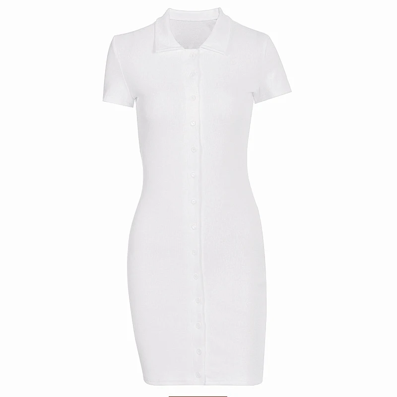Simenual Ribbed Button Bodycon Mini Dress Women Short Sleeve Solid Fashion Skinny Clubwear 2020 Summer Dresses Casual Slim Basic