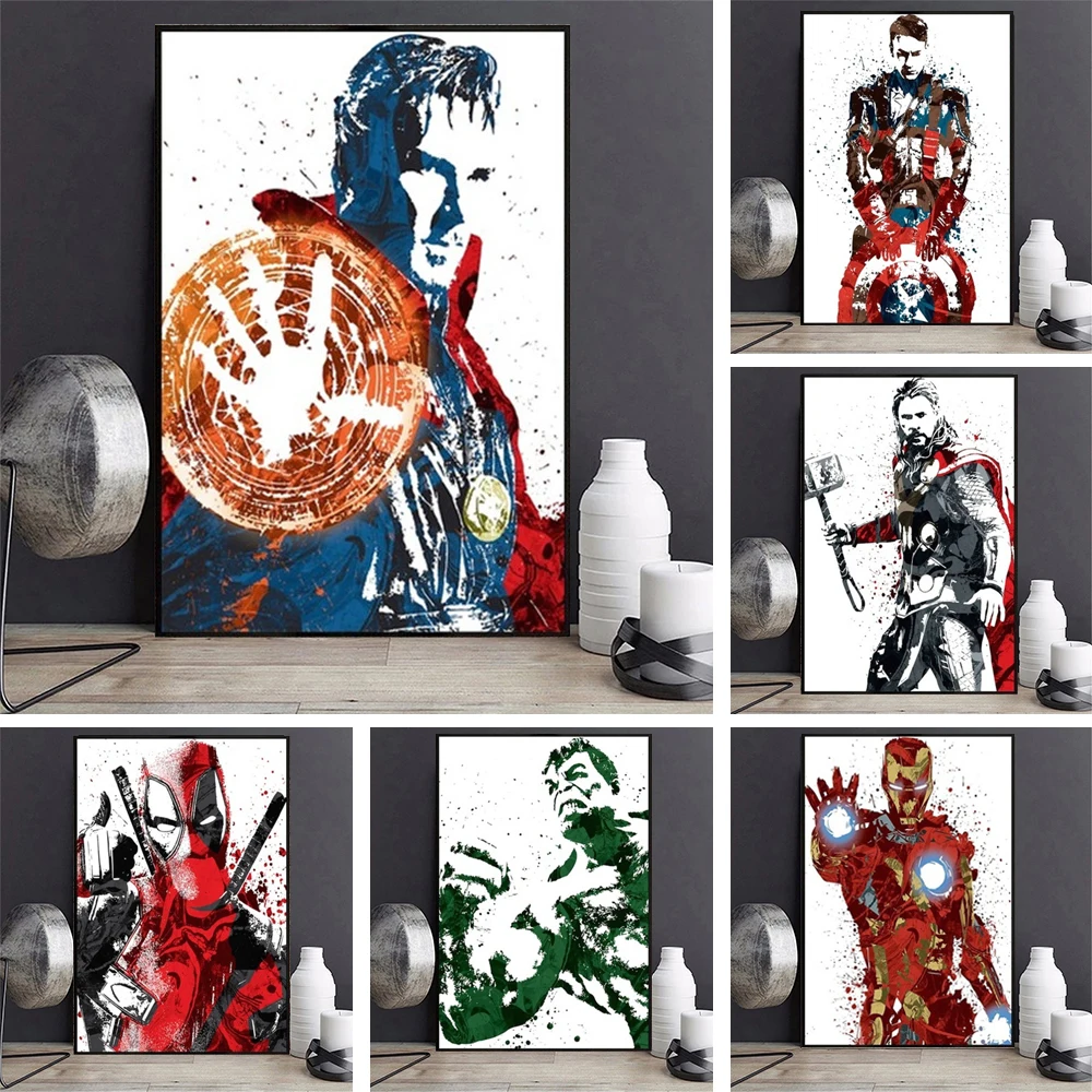 Marvel Avengers Superhero Watercolor Canvas Painting Abstract Ironman Spiderman Poster Wall Art Picture Cuadros Kids Home Decor | Дом и сад