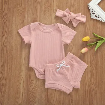 

2020 spring and summer baby suit jumpsuit + short+Bowknot three-piece suit