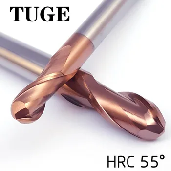 

TUGE HRC55 2 Flute Tungsten Steel Milling Cutter Metal Alloy Milling Tools Ball Nose End Mill For Metal Cutter Carbide Milling c