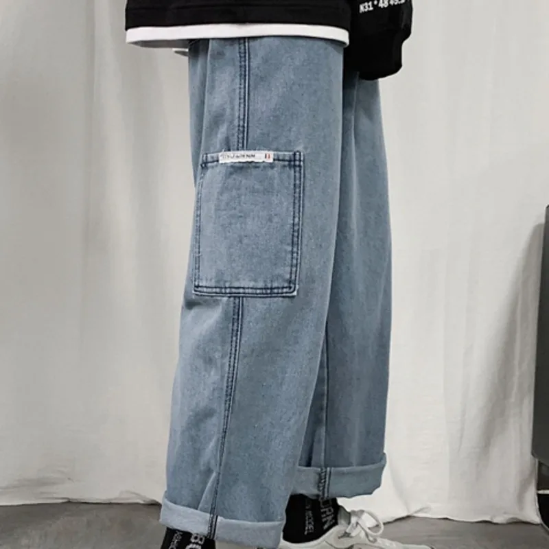 90% OFF Straight Jeans Men's Fashion Washed Solid Color Casual Overalls Jean Pants Men Streetwear Wild Loose Hip Hop Denim Trousers Mens