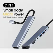 

7 in 1 USB C Hub to 4K HDMI-compatible Type C Adapter OTG Thunderbolt 3 Dock with PD TF SD for Macbook Pro/Air iPad XPS Surface