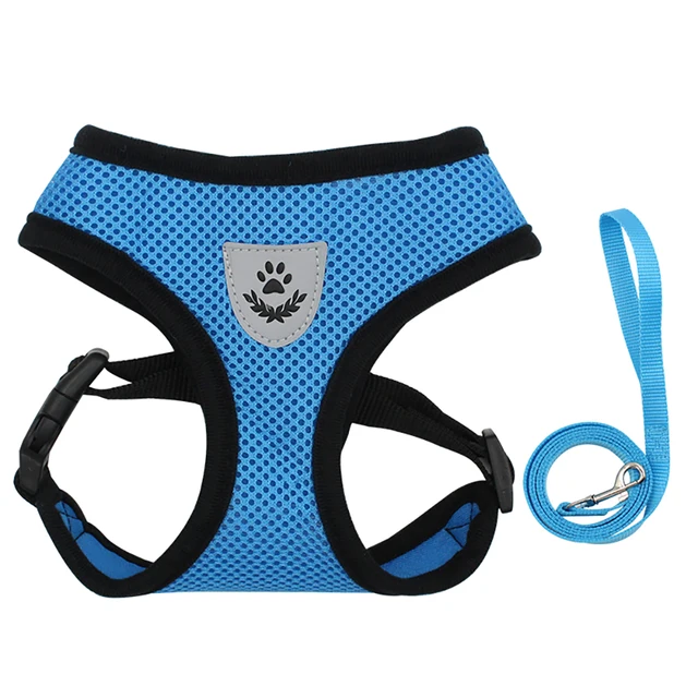 Breathable Small Dog Pet Harness and Leash Set Puppy Cat Collar Harness for Pug Bulldog Cat Arnes Perro Dog Vest Dog Leads Blue