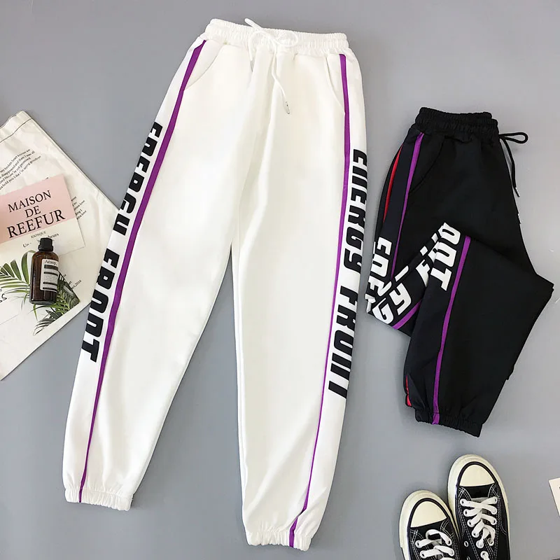 

Women Jogger Pants 2019 New Spring And Autumn Letter Female Ankle-Length Pants Teenager Girls Black White Korean Style N51