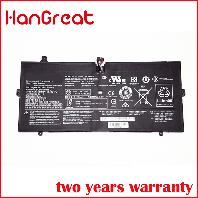 HanGreat Новый L14L4P24 Аккумулятор для ноутбука Lenovo YOGA 4 PRO 900 13ISK IFI ISE 5B10H43261 L14M4P24 8820 мА
