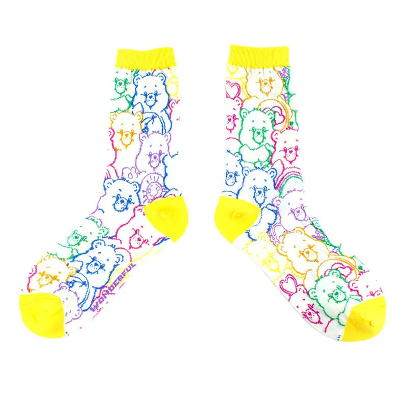 Adult Mid Calf Crew Socks Cute Small Bear Cub Cartoon Lovable Lovely Young Girl Nets Mesh Fresh Edge Rolling Curling Wonderful - Цвет: Flat Rainbow