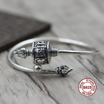 

S925 Sterling Silver Open Bracelet Personalized Classic Style Six Words Mantra Buddhist Scripture Jewelry Party Round Hot Sale