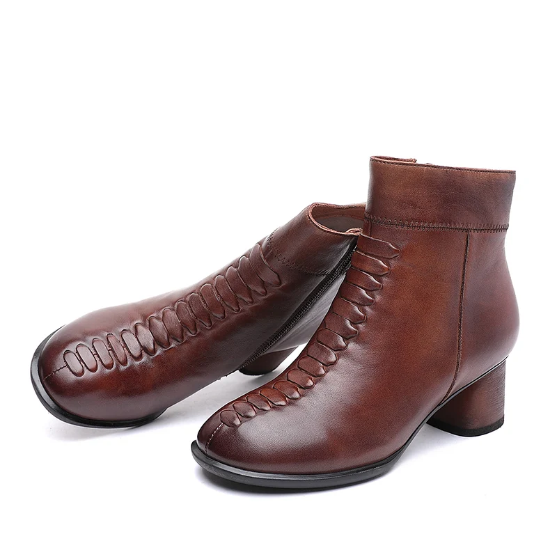 

HUIZUMEI Fashion Boots Pointed Toe High Heel Ankle Boots Coffee color boots 2019 winter women Cow Leather heel casual shoes