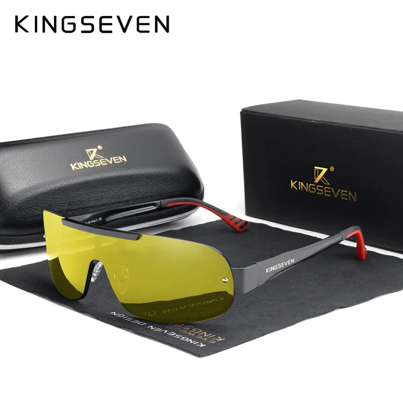 KINGSEVEN, дизайнерские новые алюминиевые мужские брендовые солнцезащитные очки, поляризационные солнцезащитные очки с интегрированными линзами, очки ночного видения для вождения - Цвет линз: NIGHT VISION