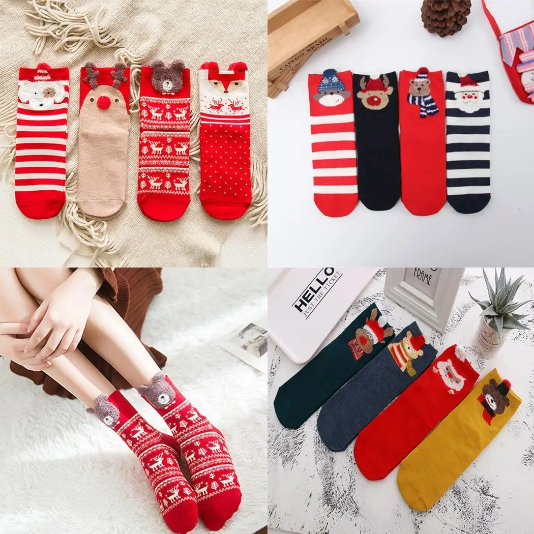 4 пар/упак. женские рождественские эластичные повседневные носки с принтом в виде Pattern1-3