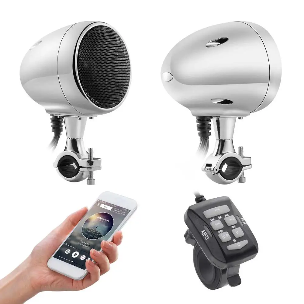 Мотоцикл/ATV аудио система с Bluetooth FM радио Aux вход проводной управление одна пара " водонепроницаемый колонки(черный - Цвет: chrome