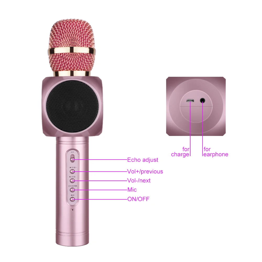 Беспроводной bluetooth-микрофон для караоке, портативный ручной микрофон спикер машина Пасхальный подарок для iPhone/Android/PC