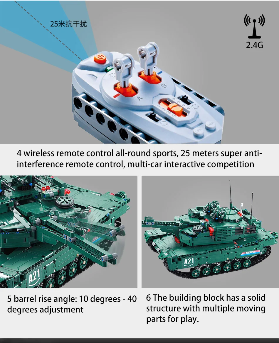 CADA C16001 RC военный M1A2 Танк 1498CPS CaDa Модель Строительный блок кирпич пульт дистанционного управления автомобиль может башенка Запуск игрушка "Ракета"