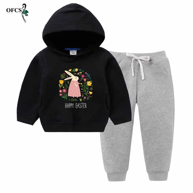 Black add Gray Комплекты одежды для девочек; зимние теплые детские повседневные толстовки из хлопка с длинными рукавами; флисовое пальто+ штаны; спортивные костюмы из 2 предметов; детская спортивная одежда - Цвет: Black add Gray