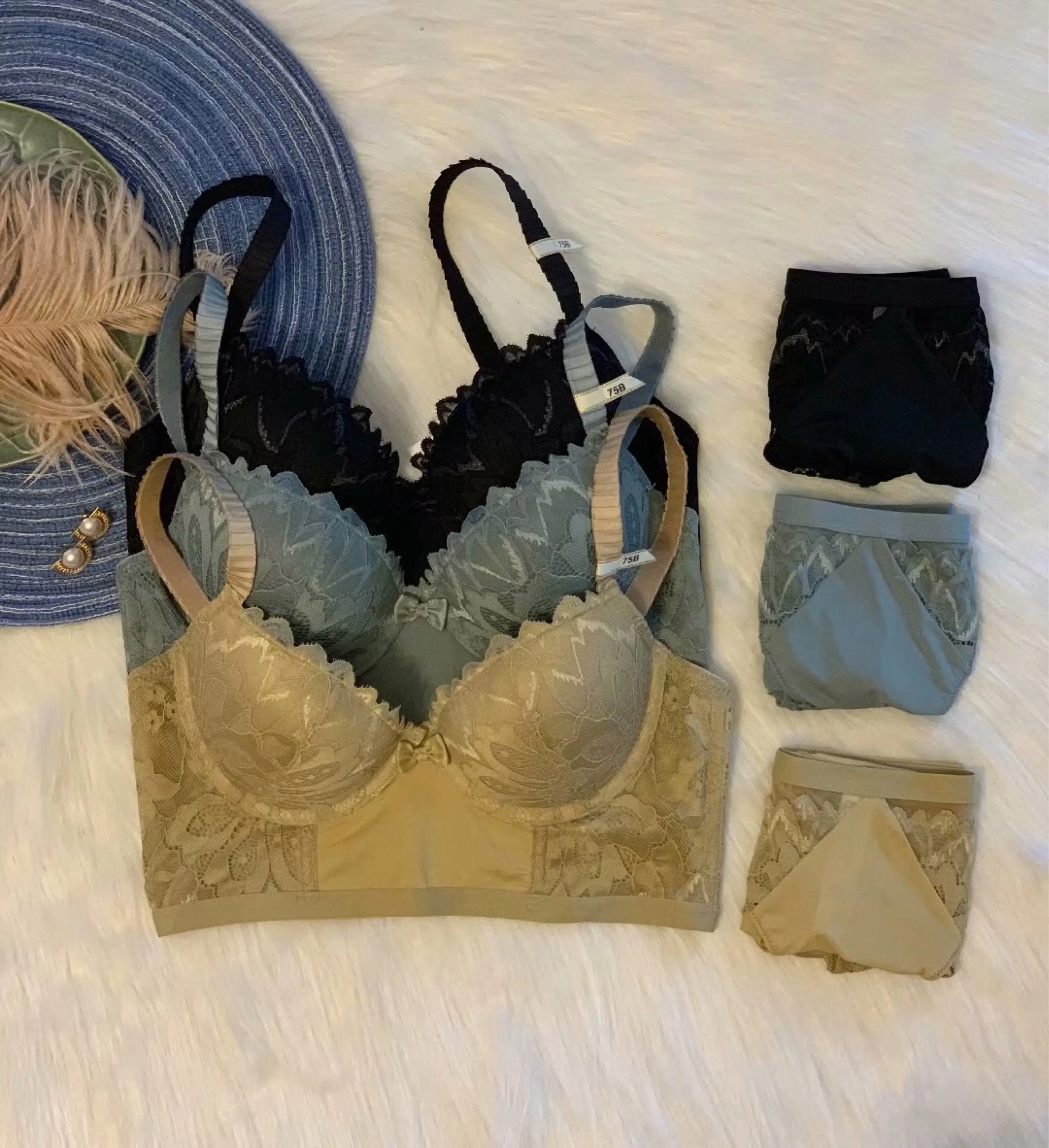 Anlito NewUnderwear Set Women Bra Push Up Brassiere Cotton Thick Gather Sexy Bra Panties Sets Embroidery Lace Lingerie Set(3