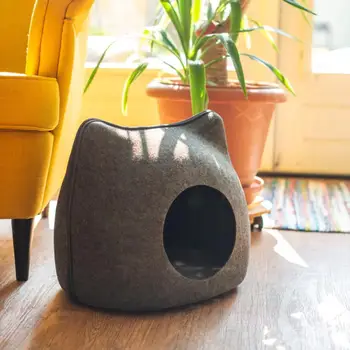 

Portable Cat Shape Pet Bed Cat Cave Sleeping Bag Zipper Egg Shape Felt Cloth Pet House Nest Cat Basket with Cushion