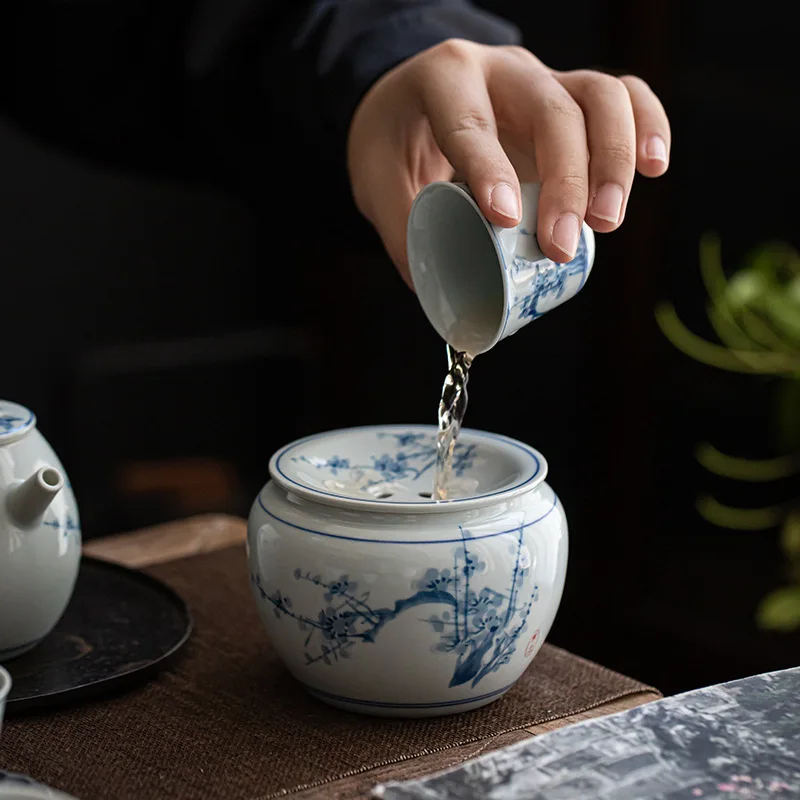 350ml Retro Blue And White Ceramic Tea Washer Hand-painted Samuume Tea Residue Tank Washing Small Filtered Garbage Can
