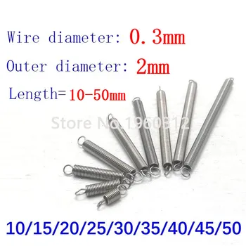 

10Pcs 304 Stainless Steel Dual Hook Small Tension Spring Hardware Accessories Wire Dia 0.3mm Outer Dia 2mm Length 10-50mm