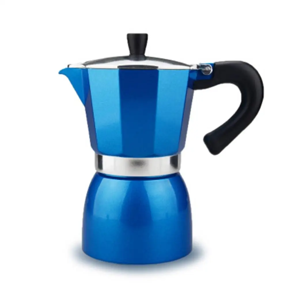 Портативные Разноцветные алюминиевые плиты электрическая кофеварка для эспрессо кофе гейзерная Кофеварка чайник нагревательный фильтр чашка для латте для домашнего офиса - Цвет: Синий