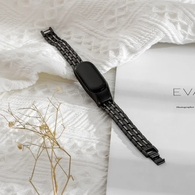 for Mi Band 5 4 3 6 Strap Compatible Xiaomi Mi Band 5 Strap Metal Stainless Steel Miband 6 Wristband Bracelet Global Version NFC Black