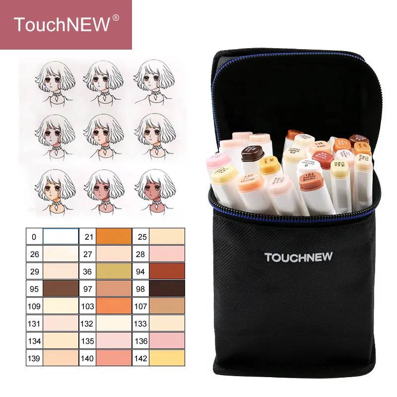 TOUCHNEW 12/24/36 Colors Sketch Skin Tones Marker Pen Artist Double Headed Alcohol Based Manga Art Markers brush pen