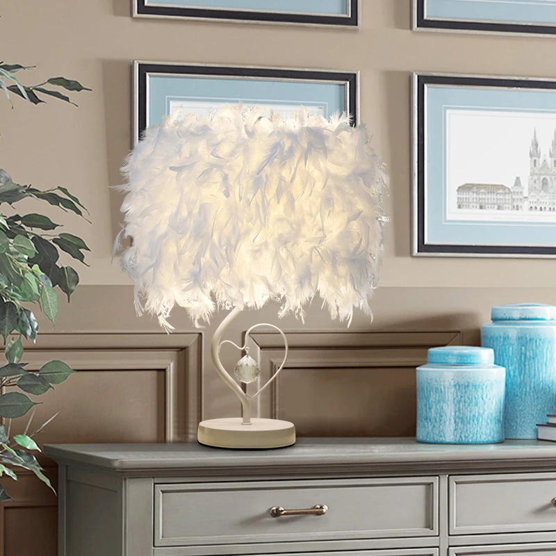 

ABUI-Bedside Reading Room Sitting Room Gift Light Feather Table Lamp Light Incandescent Led Energy Saving Lamps Small Size