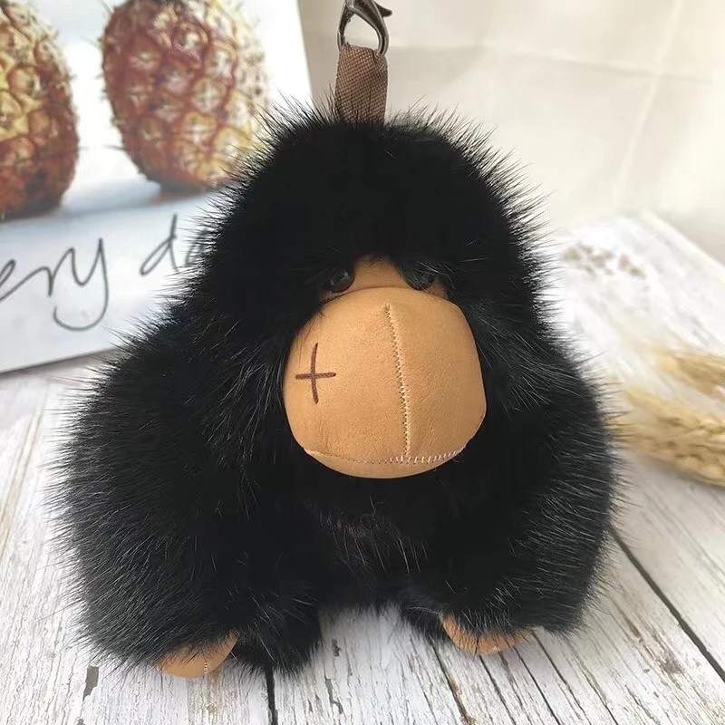 Роскошный женский брелок Gorilla, меховой модный брелок для ключей из настоящего кроличьего меха, Сумка с лампочками, Автомобильные украшения, брелок из лисьего меха - Цвет: Черный