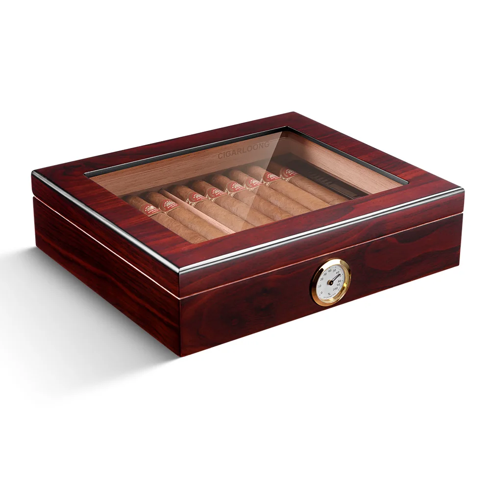 Bald Eagle Cedar Cigar Humidors with Digital Hygrometer, Handcrafted Cigar  Box with Humidifier, Glass Top Humidor Box Luxury Cigar Case Sapele Cherry