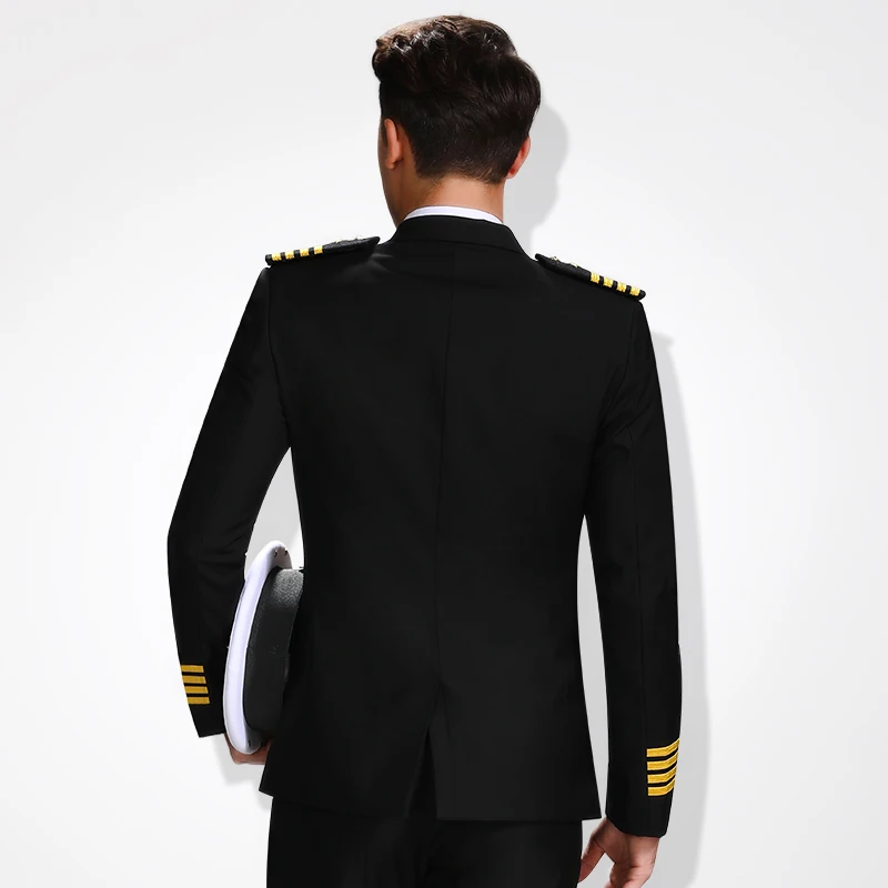 High Quality Admiral Military Uniform Male Navy Captain Uniform Suits Single-Breasted Suit Sets With Badges Security Workwear