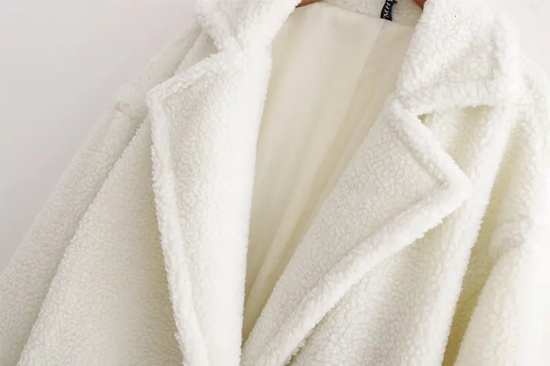Белое пальто с имитацией овечьей шерсти зимнее длинное пальто из флиса двубортное плотное мягкое теплое Женское пальто
