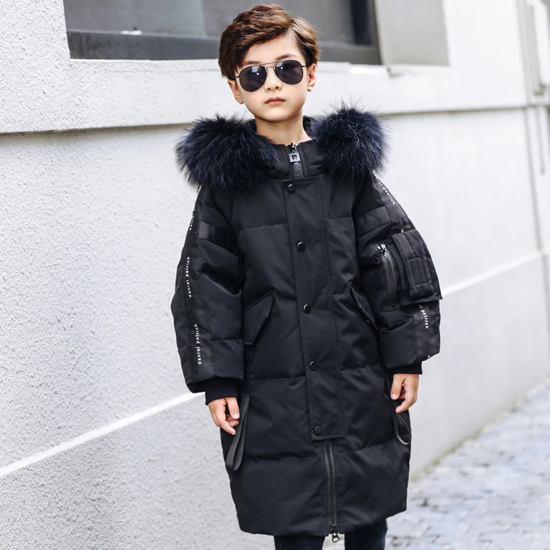 

HSSCZL Boys duck down jackets 2019 new winter thicken boy down coat child outerwear overcoat hooded real fur children's clothing